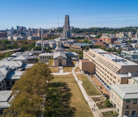 Aerial view of Carnegie Mellon University campus on a sunny day