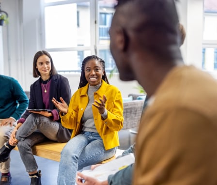 Interns meeting with colleagues