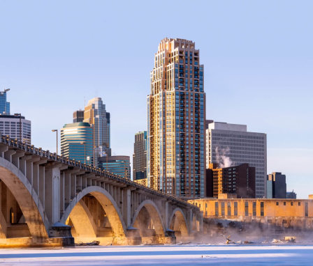 Minneapolis, Minnesota skyline with snow