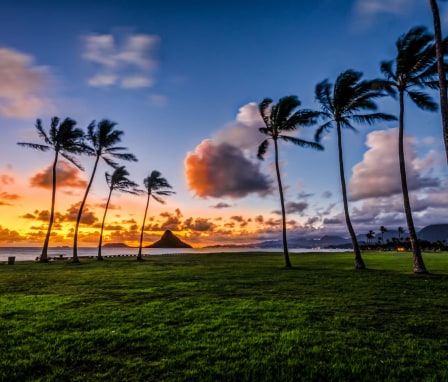 Dawn at Mokolii Island in Kaneohe Bay, Hawaii from Kualoa Regional Park