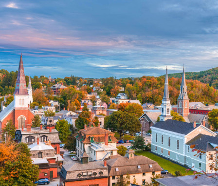 Montpelier, Vermont, skyline at twilight.