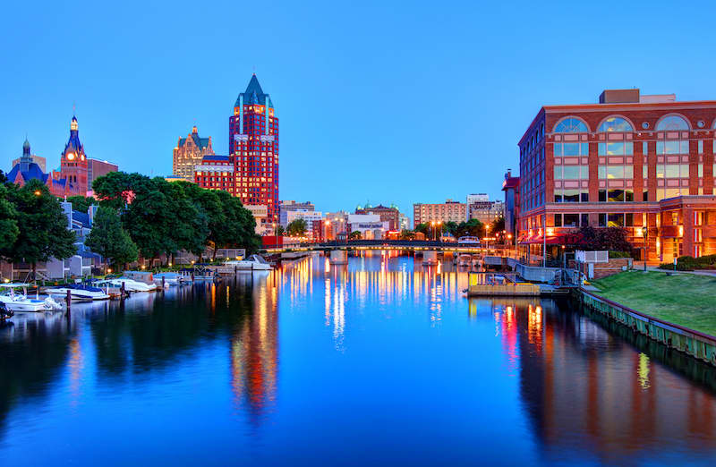 Milwaukee RiverWalk at dusk