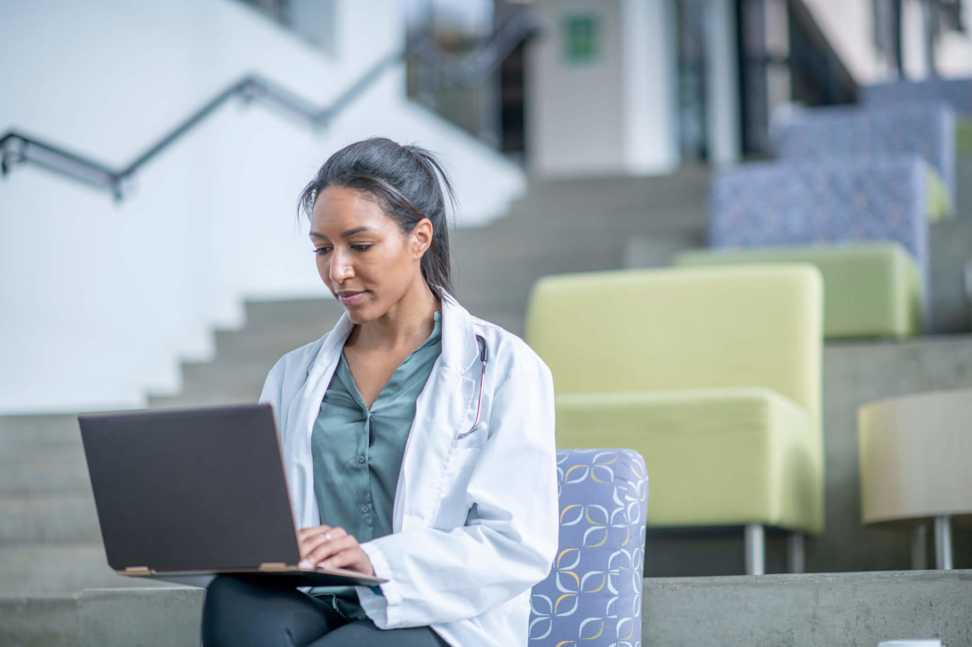 Nursing student studying in lecture hall