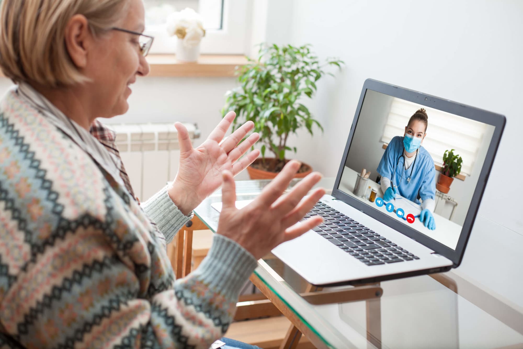 Elderly patient on telehealth appointment