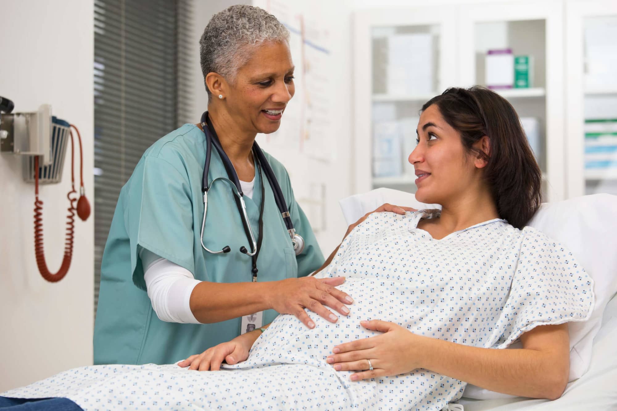 OB nurse with patient