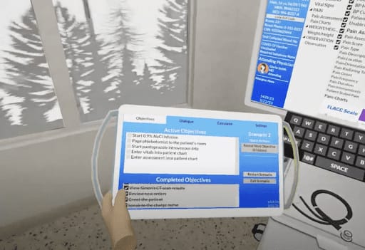 Screenshot of a virtual reality hospital scenario for a Winston-Salem State University class.