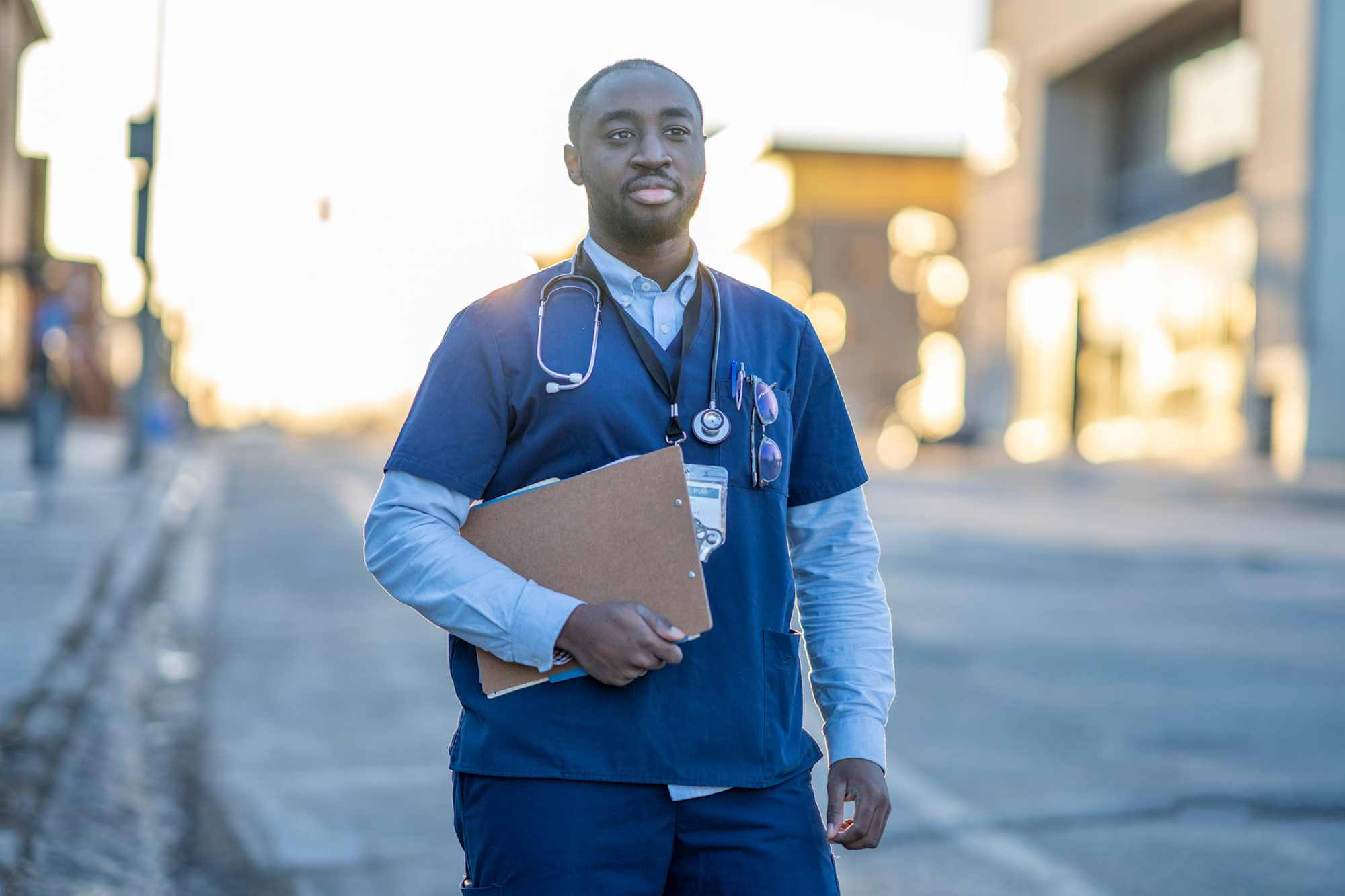 Flight nurse walking outside
