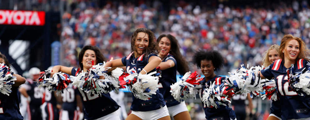 New England Patriots cheerleaders dancing during an NFL game