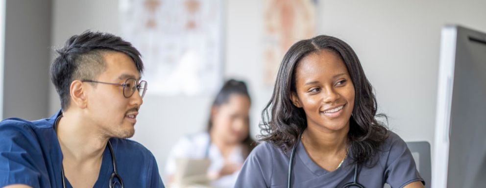 Nursing students using computer