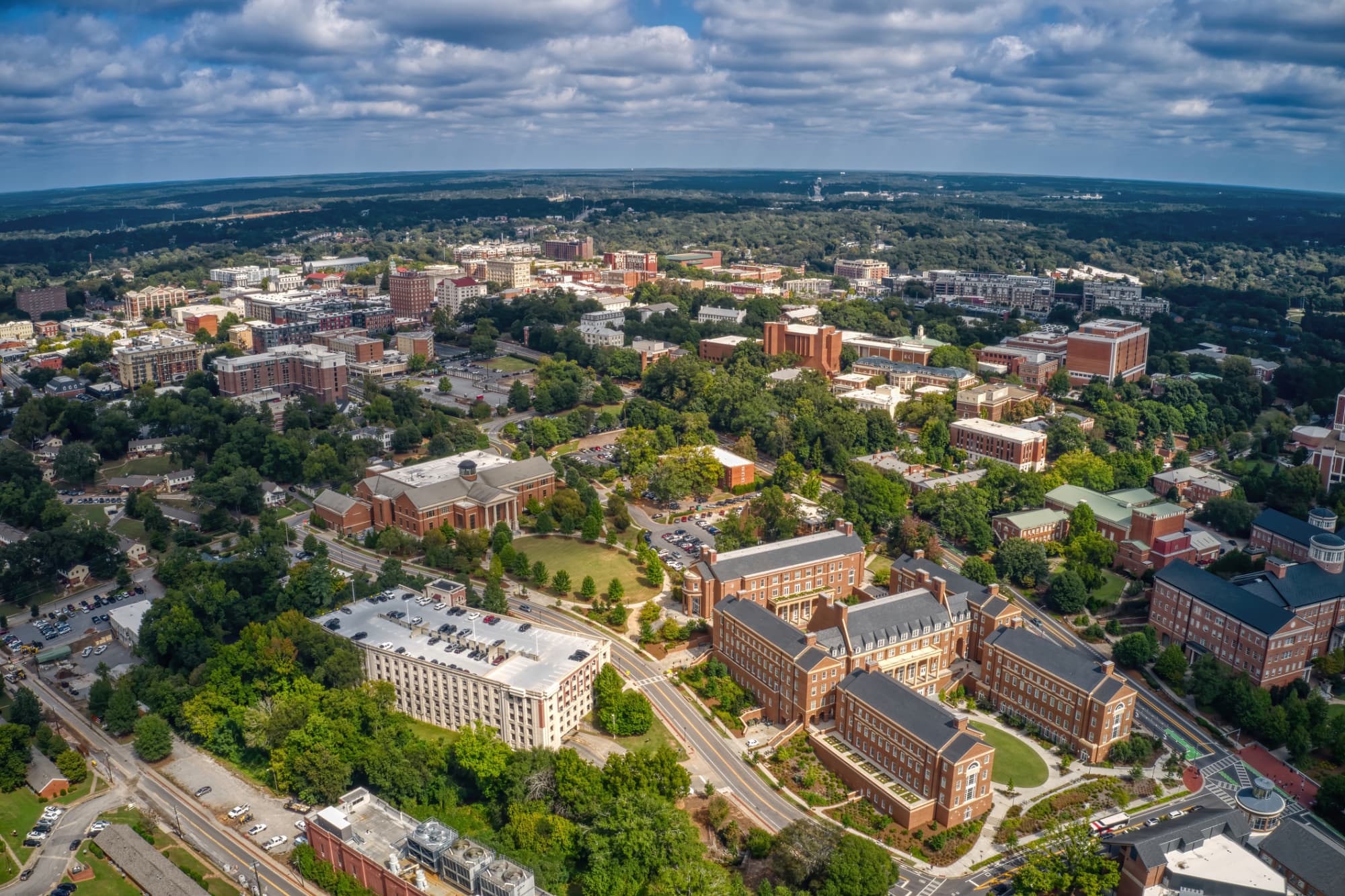 Aerial view of the University of Georgia campus in Athens, Georgia.