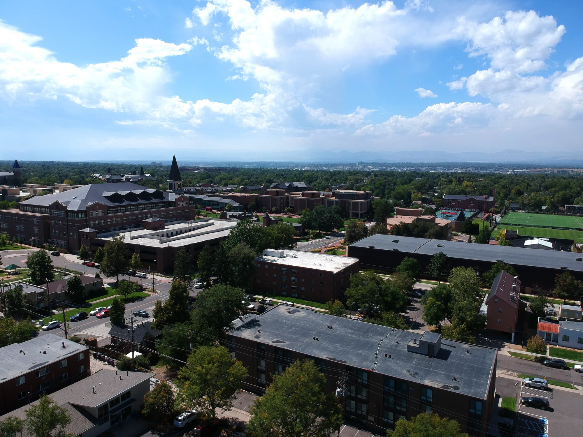 Aerial view of the University of Denver campus