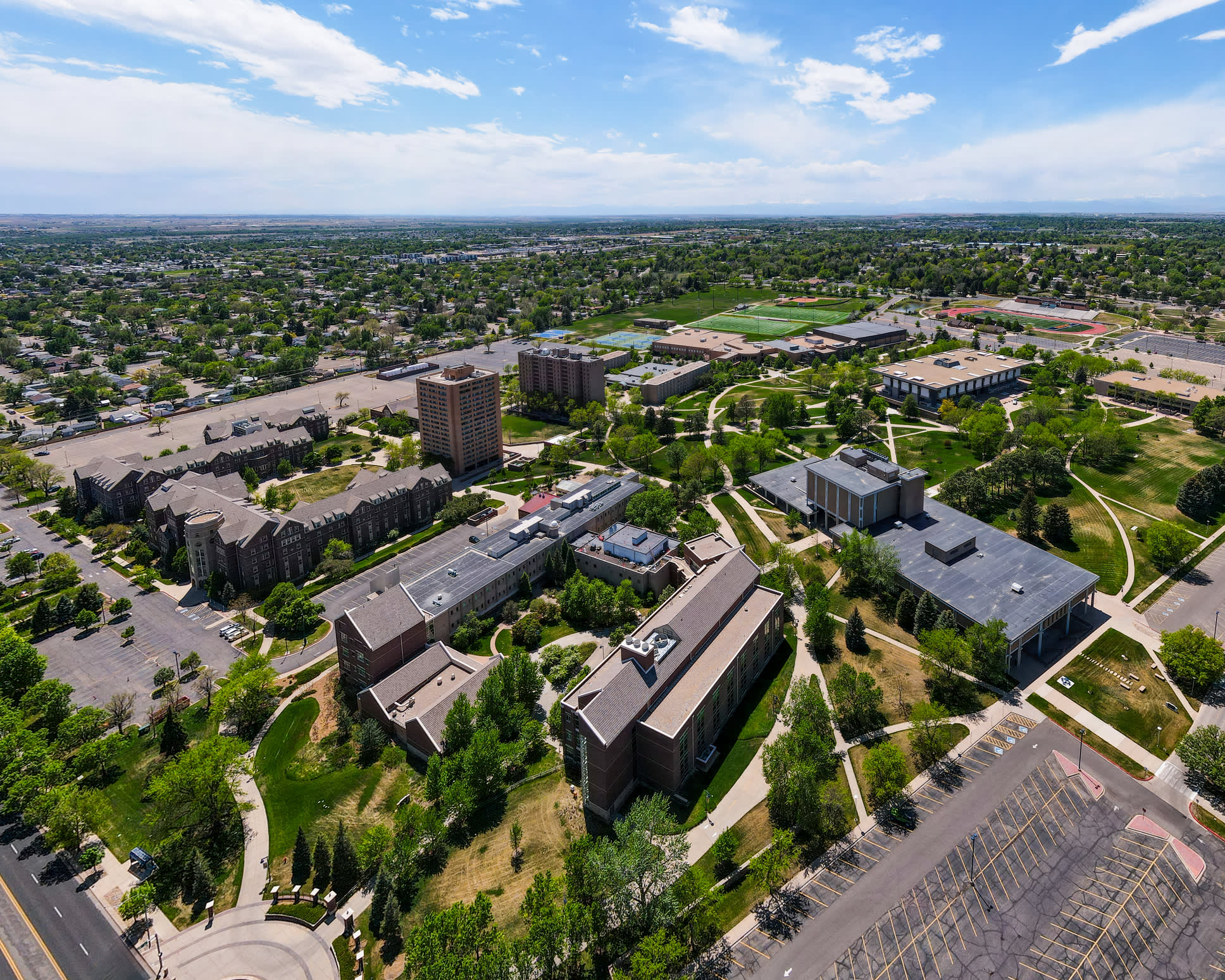 Aerial view of the University of Northern Colorado's campus