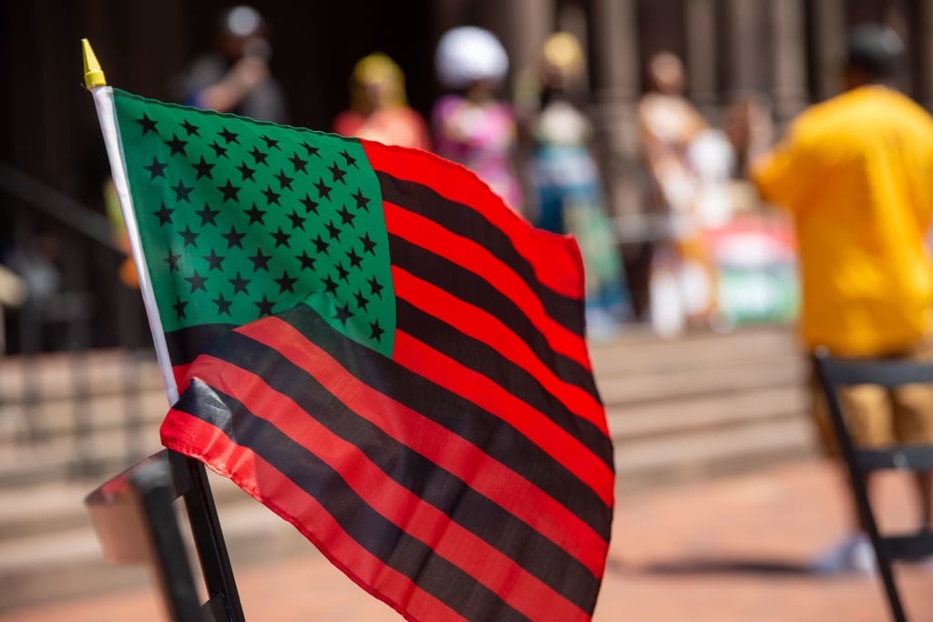 Why is the red and black flag, seen at rallies in support of