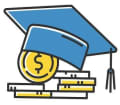 illustration of graduation cap on top of stack of coins