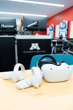 VR headsets sitting on table