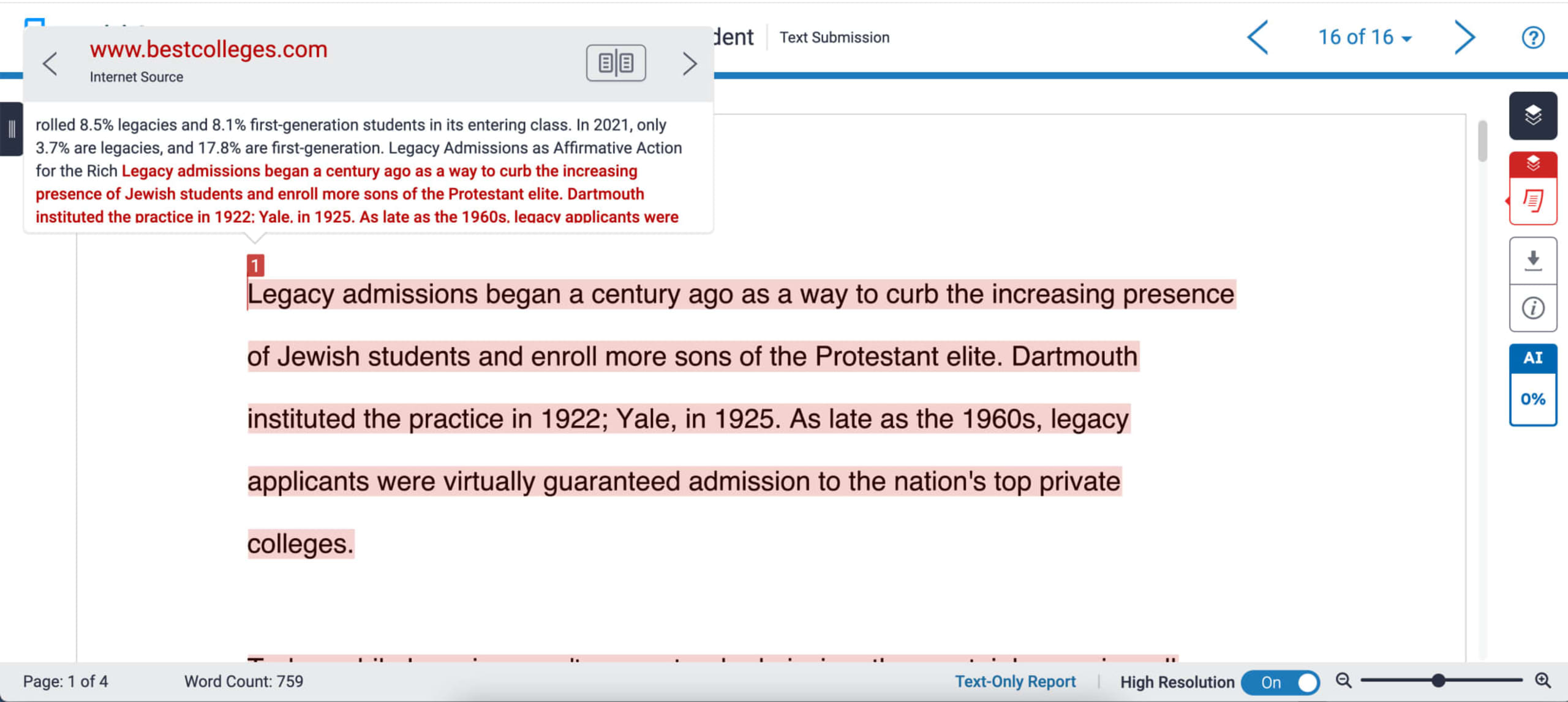 Screenshot of the Turnitin new AI detector.