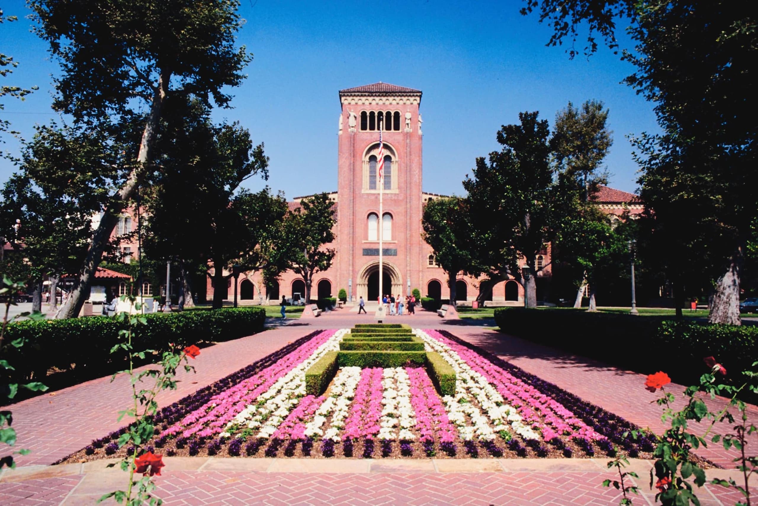 Campus building in spring on USC campus in Los Angeles