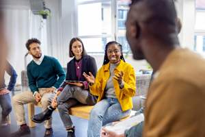 Interns meeting with colleagues