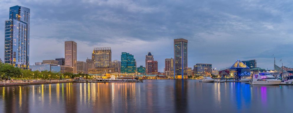 Baltimore, Maryland skyline along water