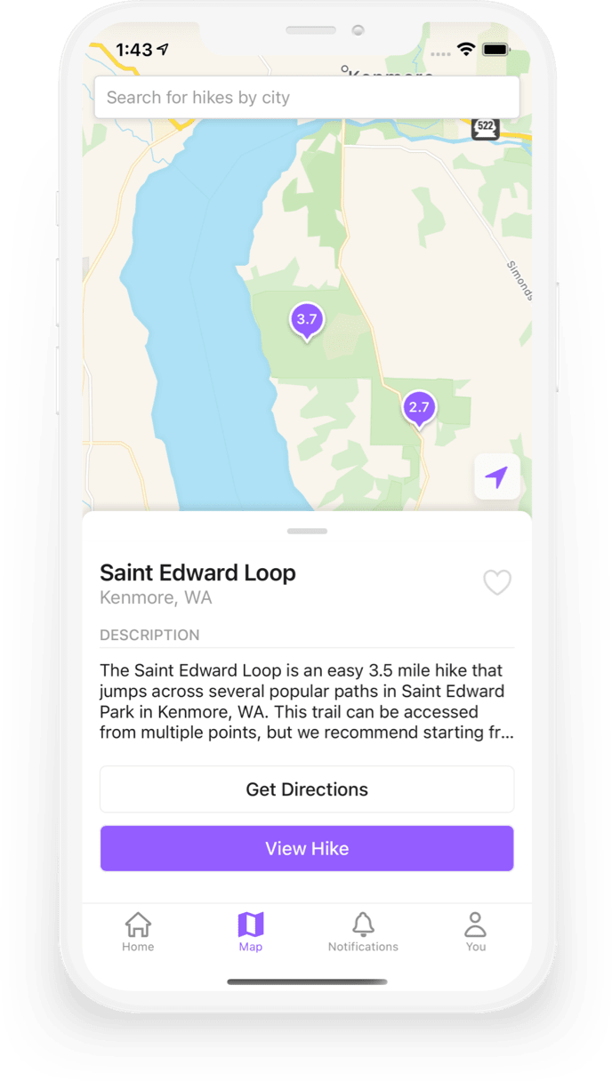 An image of the Hikearound iOS app