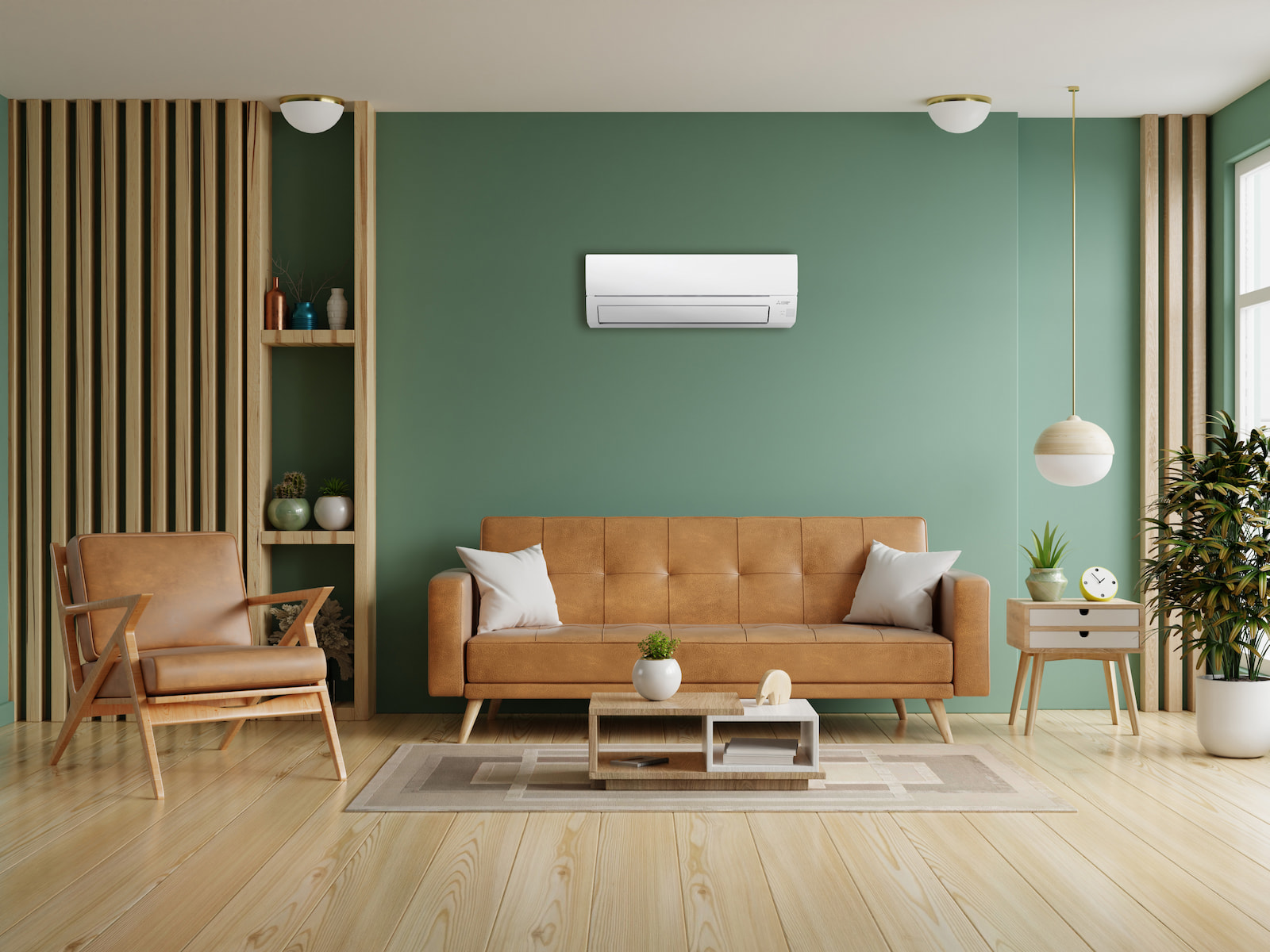 Mitsubishi ductless mini split on a wall