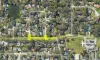 An aerial shot of the houses and streets at Juniper Place and the surrounding area