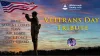 Veterans Day Tribute - Army, Marine Corps, Navy, Air Force, Space Force, Coast Guard - a solider in old time war garb stands in silhouette under the US flag blowing a bugle
