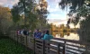 Group hiking at Lettuce Lake Park on the boardwalk overlooking the water
