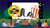 Graphic of a film reel and popcorn while people are sitting on blankets watching the screen