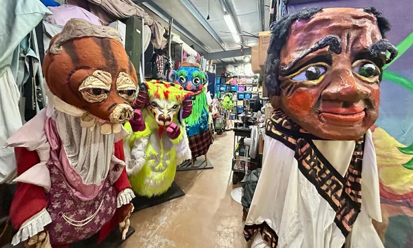 A collection of giant puppets used by Bits 'N Pieces Puppet Theatre
