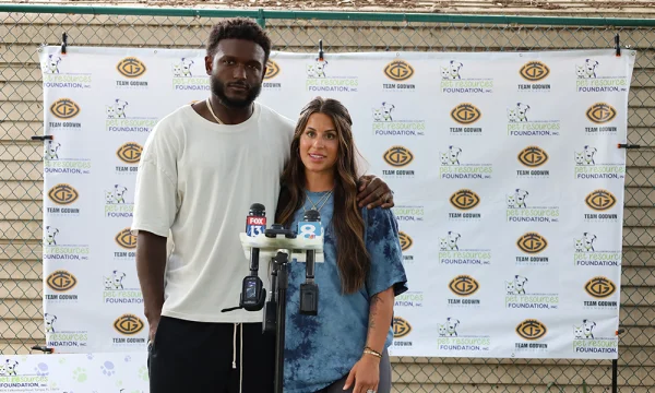 Chris and Mariah Godwin take questions after a ribbon cutting ceremony