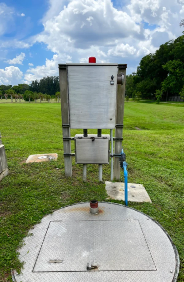 A lift station designed to pump the wastewater (sewage) from a property or business and transport it to a private or municipal treatment system