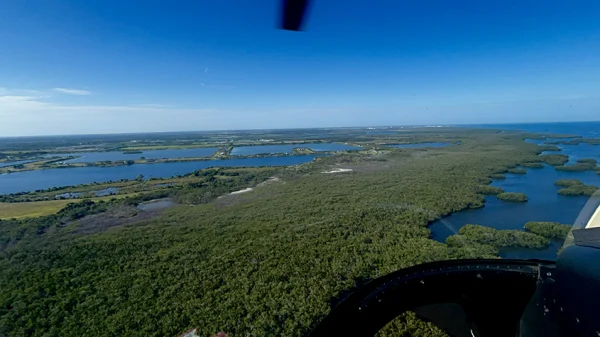 A birds-eye view of coastal Hillsborough County from inside a helicopter