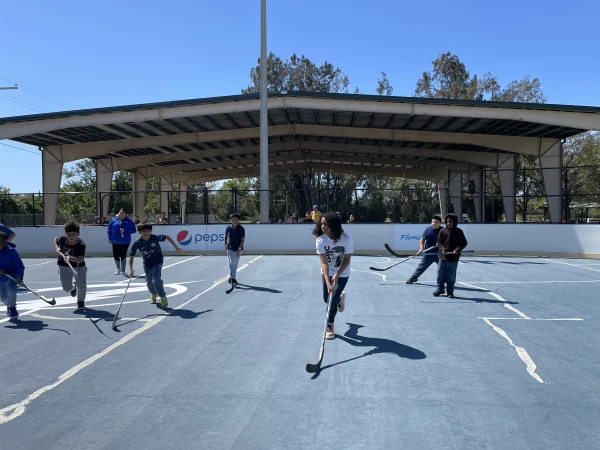 The ball hockey court at the Ruskin Park & Recreation Center is enjoyed by students in an after-school program.