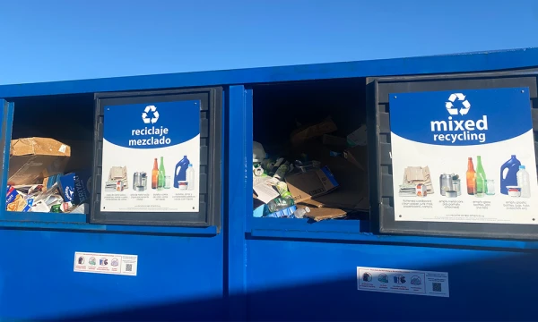 Updated recycling signage in English and Spanish to support confident recycling practices.