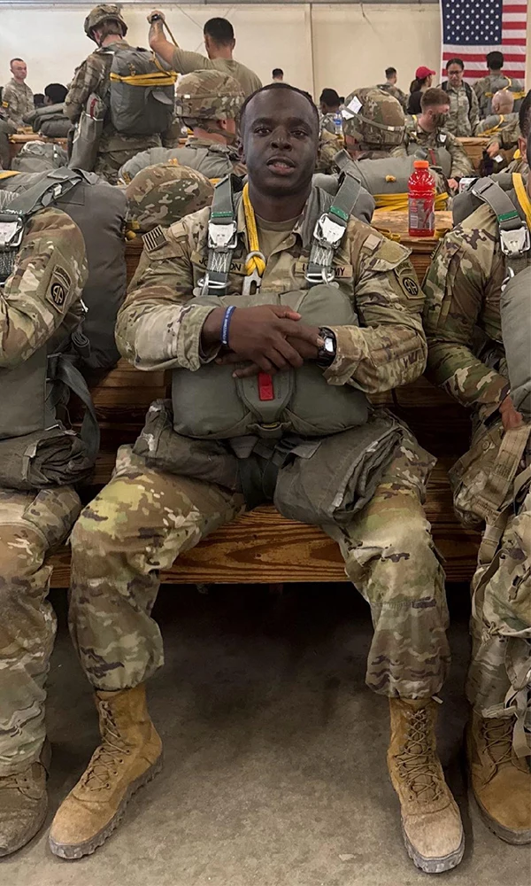 Devin Johnson serving as a specialist in the 82nd Airborne Division of the U.S. Army