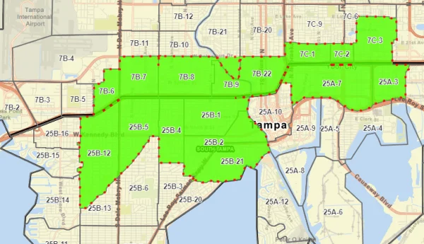 Map of Ybor and South Tampa treatment area