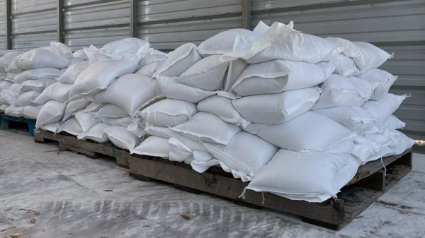Several pallets of sandbags