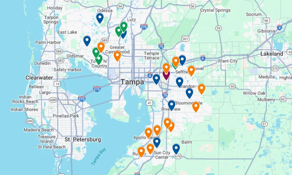 This map shows locations of Hillsborough's almost 30 cabinets for the CORE program.