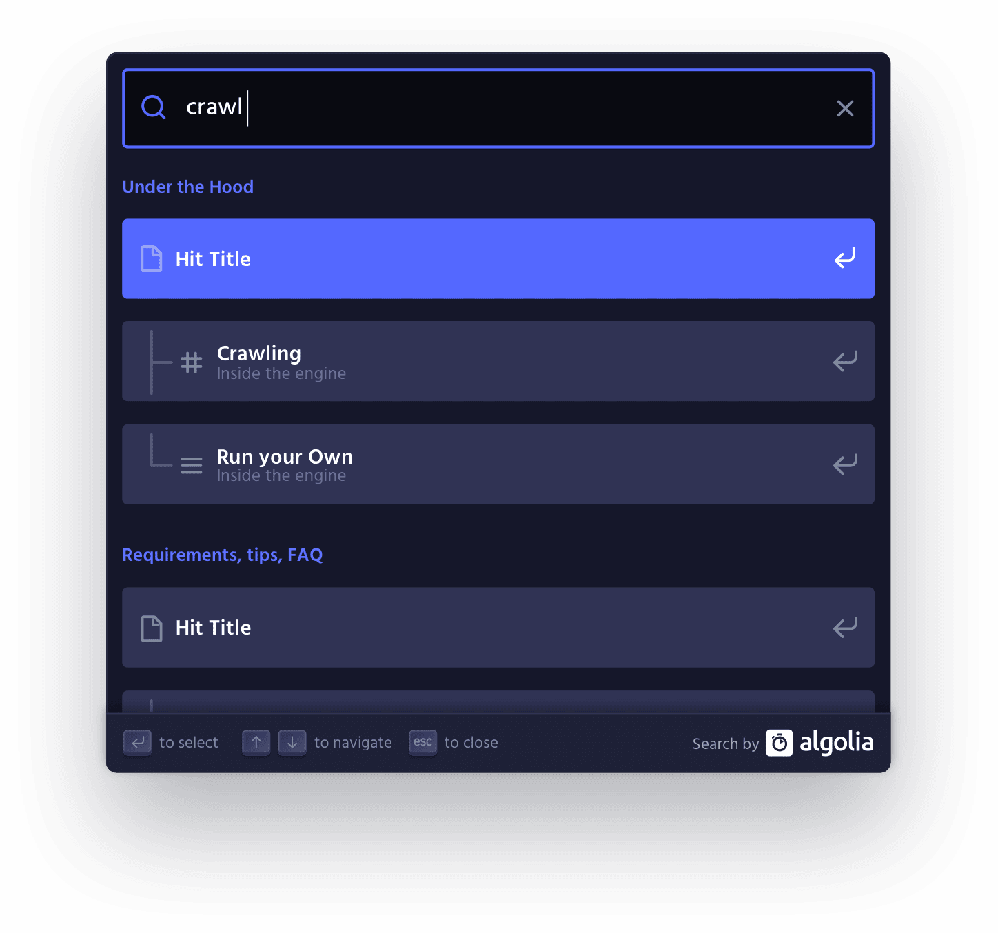 Exemple of a dropdown using DocSearch