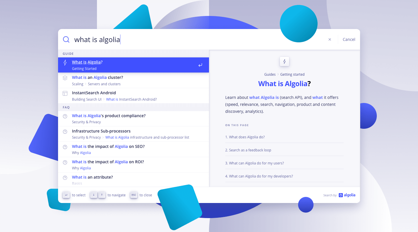 Replicating the Algolia documentation search with Autocomplete