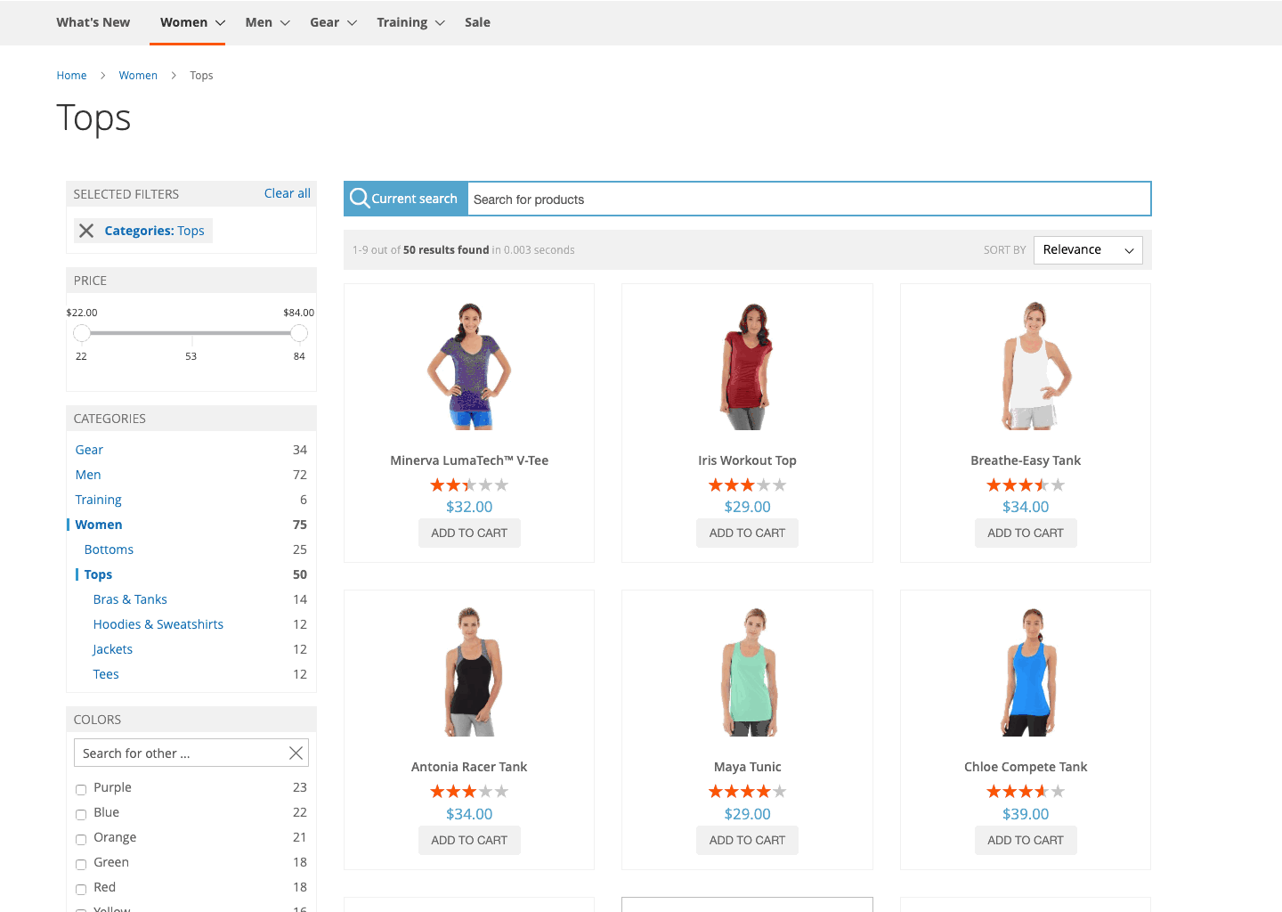 Magento search navigation