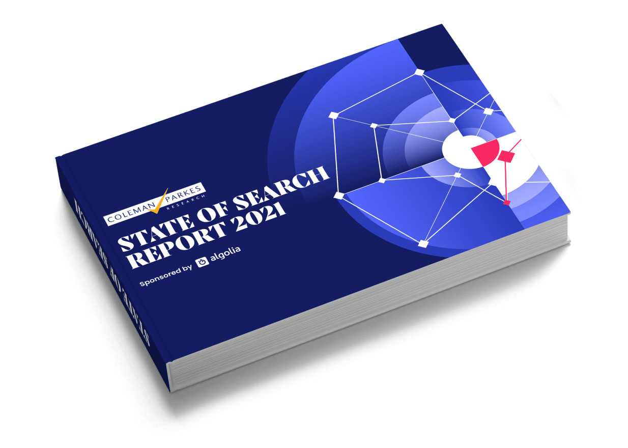Coleman Parkes: Book cover, "State of Search Report 2021", Sponsored by Algolia