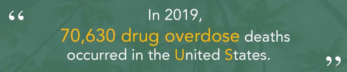 The CDC reports that there were almost 70,630 unintentional overdose deaths in the U.S. in 2019 Overdose Deaths in the United States