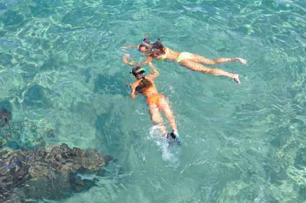 Clients of Hawaii Island Recovery are snorkeling in the ocean Clients go snorkeling