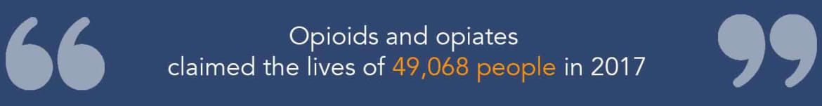 The mortality rate of overall opioid use, including heroin, is also jarring. Opioids and opiates claimed the lives of 49,068 people in 2017 Opioids and opiates claimed the lives