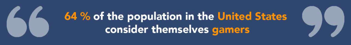 64 percent of the population in the United States consider themselves gamers, according to a 2017 Neilsen survey. Video game addiction statistic