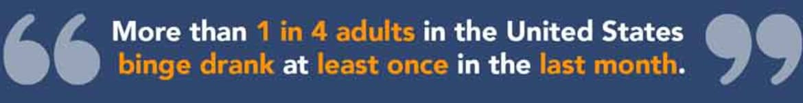 More than 1 in 4 adults in the United States binge drank at least once in the last month. Binge drinker statistic