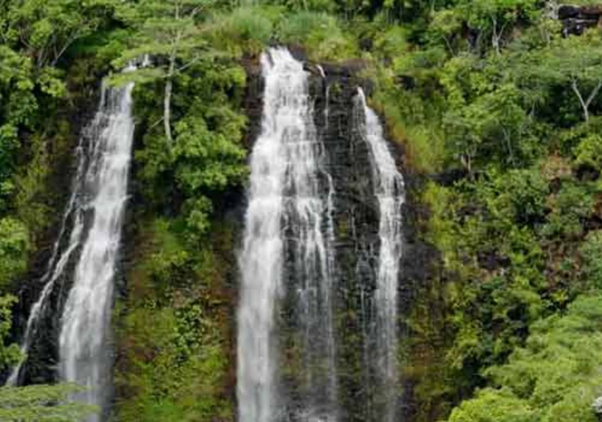 Opaekaa Falls in Kauai is another one of the waterfalls in Hawaii accessible from the road. Opaekaa falls in hawaii