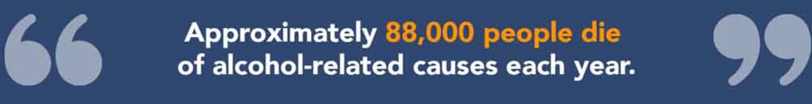 For starters, approximately 88,000 people die of alcohol-related causes each year. Approximately 88,000 people die of alcohol-related causes each year.